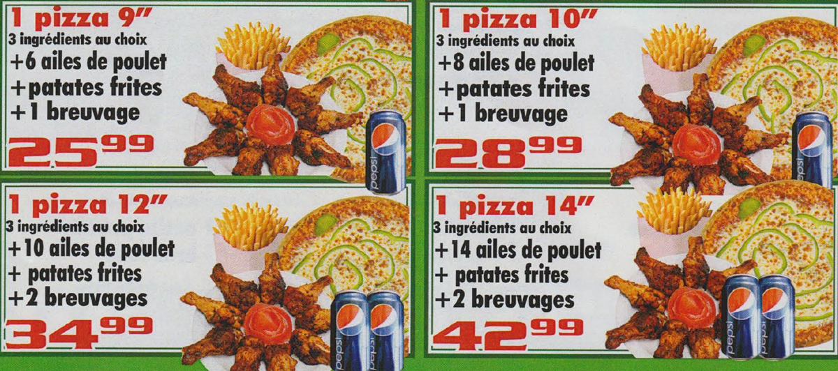 Pizza combo ailes Québec